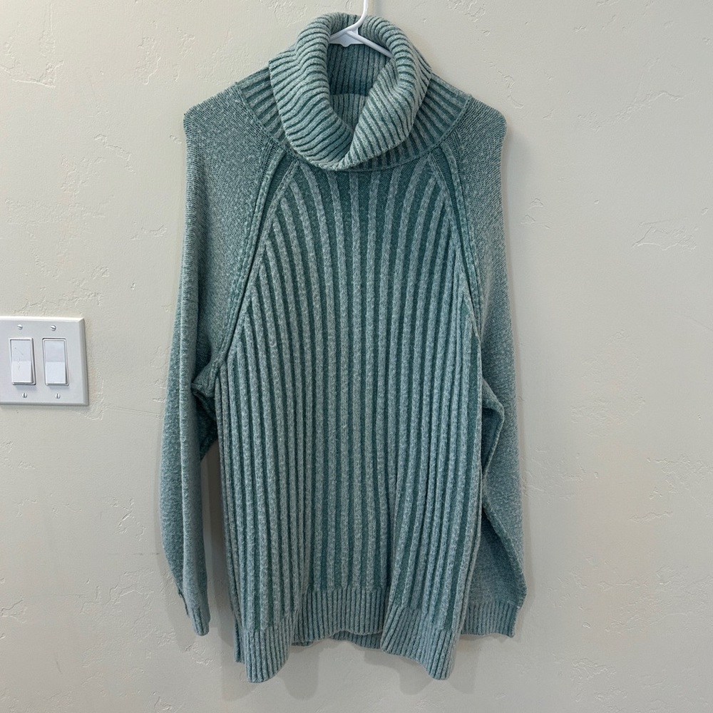 Free People Green Chunky Knit Turtleneck Sweater Dress